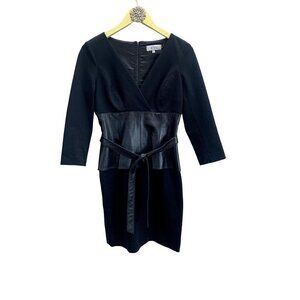 Jon Teri Leather Waist Trim Tie Belt Sheath Black Dress 6